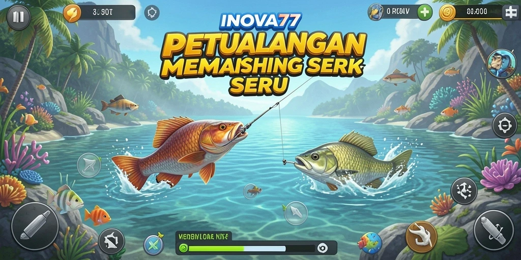 Screenshot INOVA77 menampilkan momen seru saat memancing.